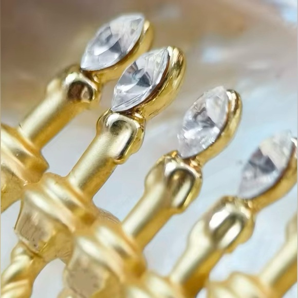 Gold Plated Menorah Brooch with Rhinestones - Picture 2 of 6